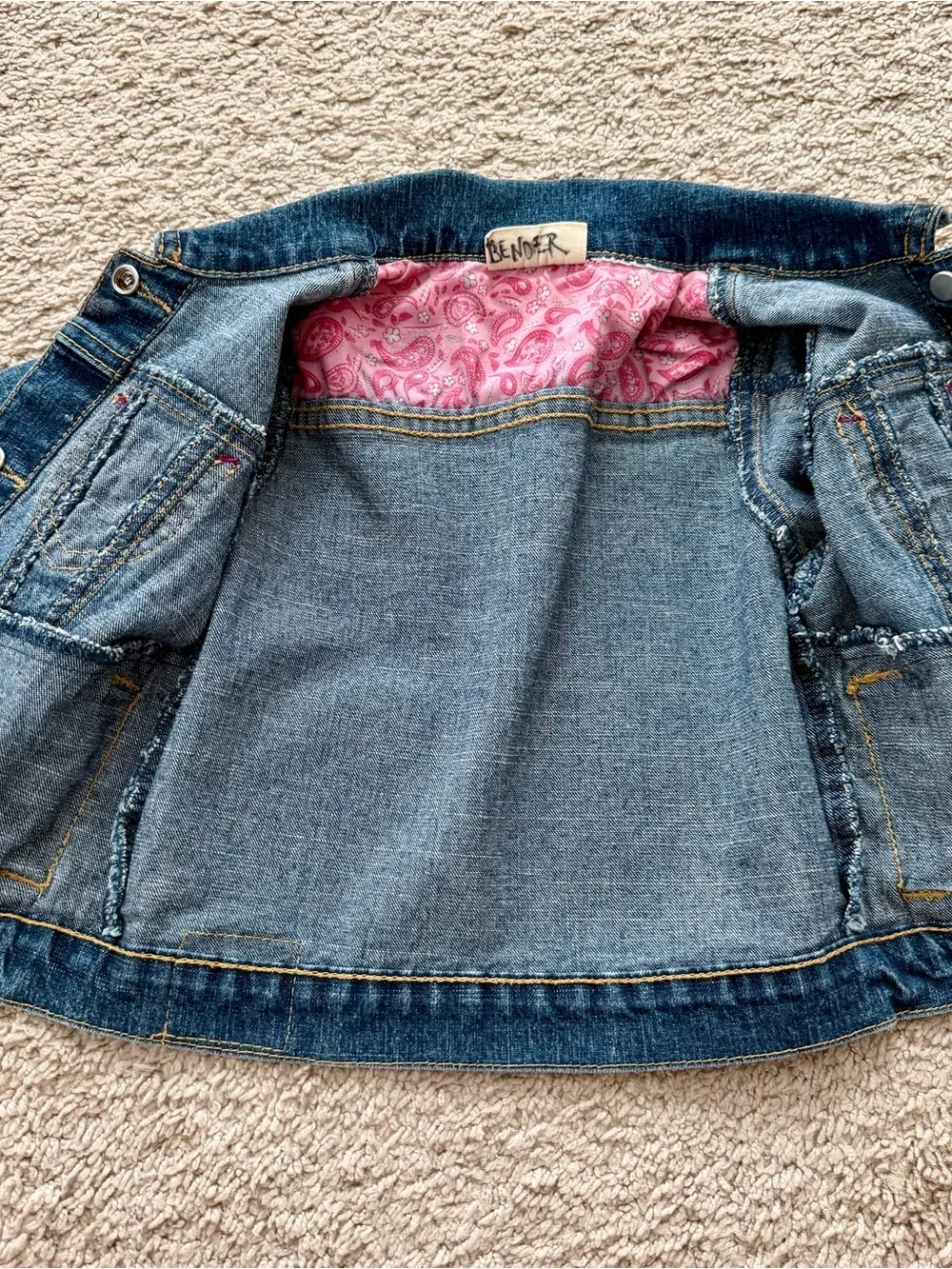 Levi Strauss Size 12 Months Infant Girls Blue Denim Jean Jacket with Pink Trim